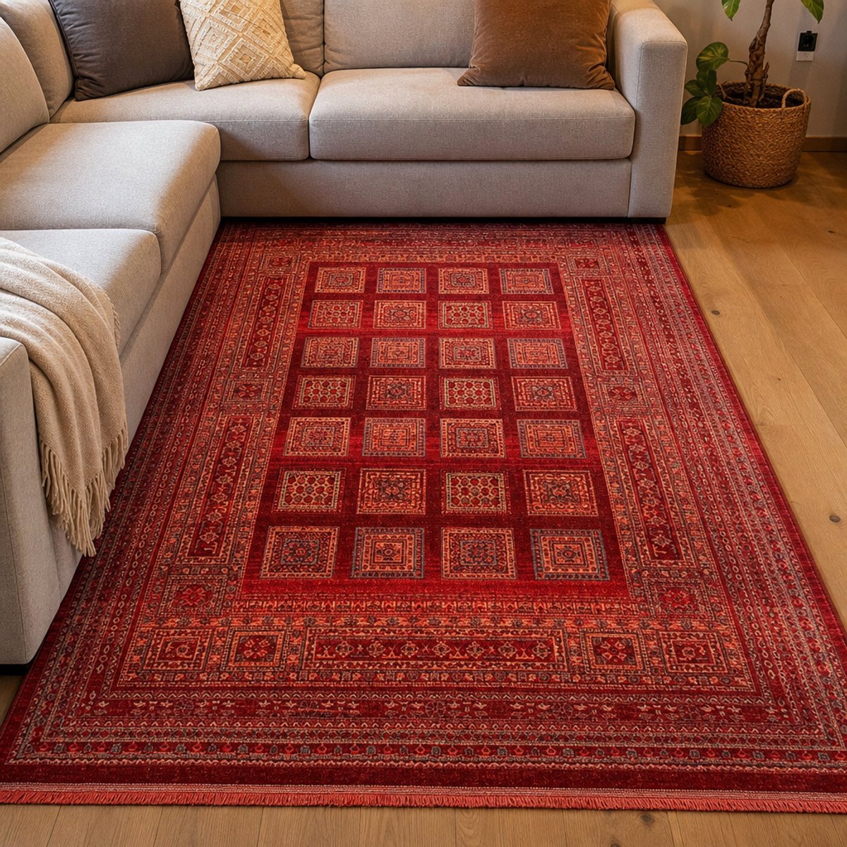 Muratap Artline Oosters Vintage Vloerkleed Shah Rood Wollook- 80x300 CM