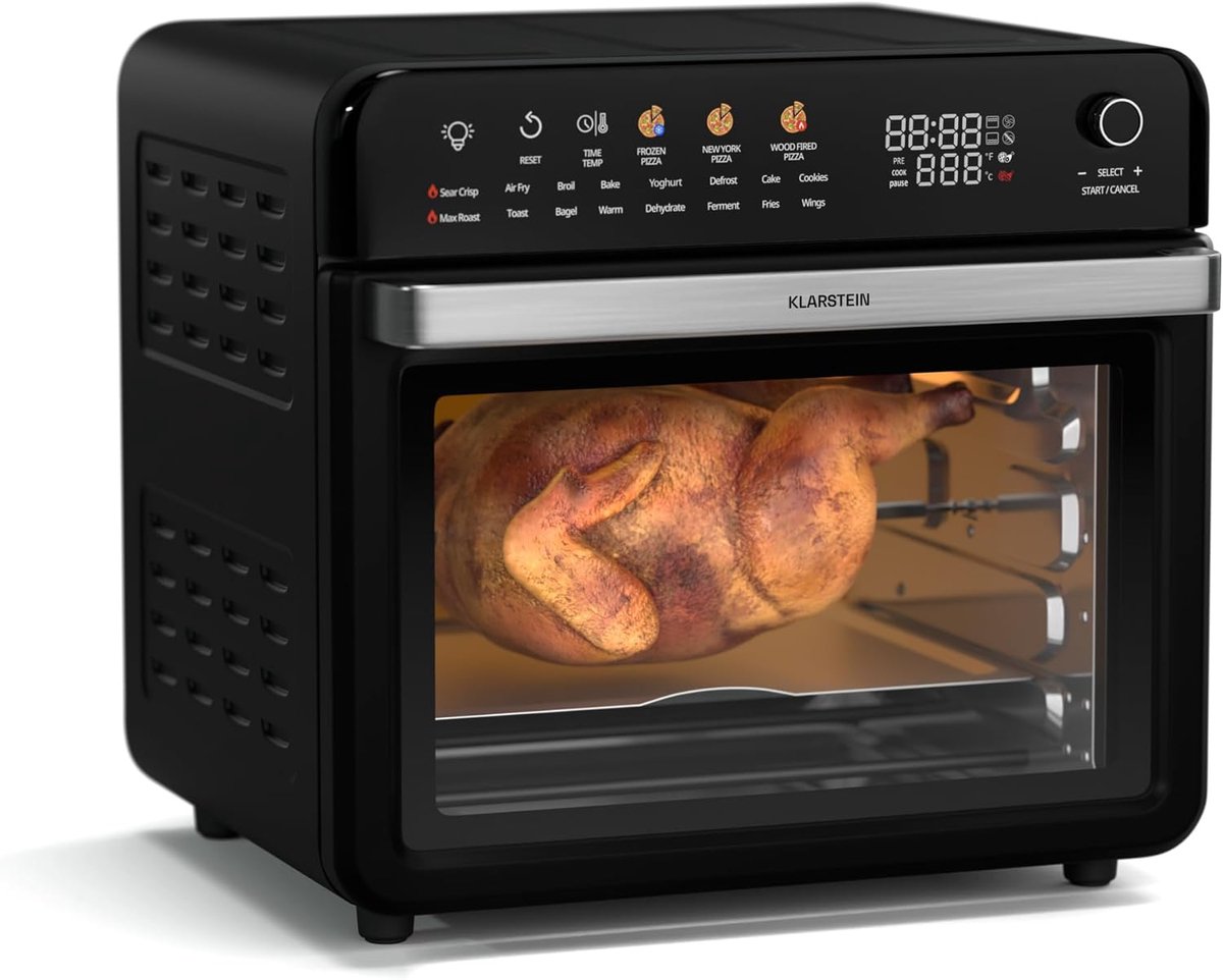 SnelShoppen - Digitale Heteluchtfriteuse Airfryer 34 L met 19 Programma’s, Rotisserie, Touchdisplay, Pizzasteen & Grillroosters - 2000 W, 40–350 °C vo