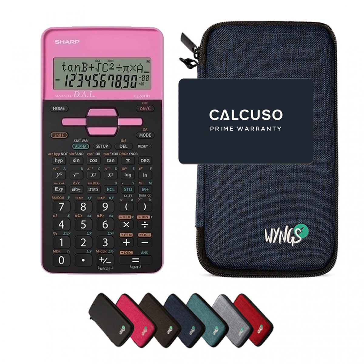 Sharp EL-531TH Roze incl. WYNGS Beschermhoes Blauw - Wetenschappelijke Rekenmachine - Basis Pakket