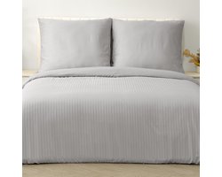 SnelShoppen - Good Nite Beddengoedset 200 x 200 cm Grijs Gestreept Microvezel met 2 Kussenslopen 80 x 80 cm - Luxe Beddengoed voor Comfortabel Slapen