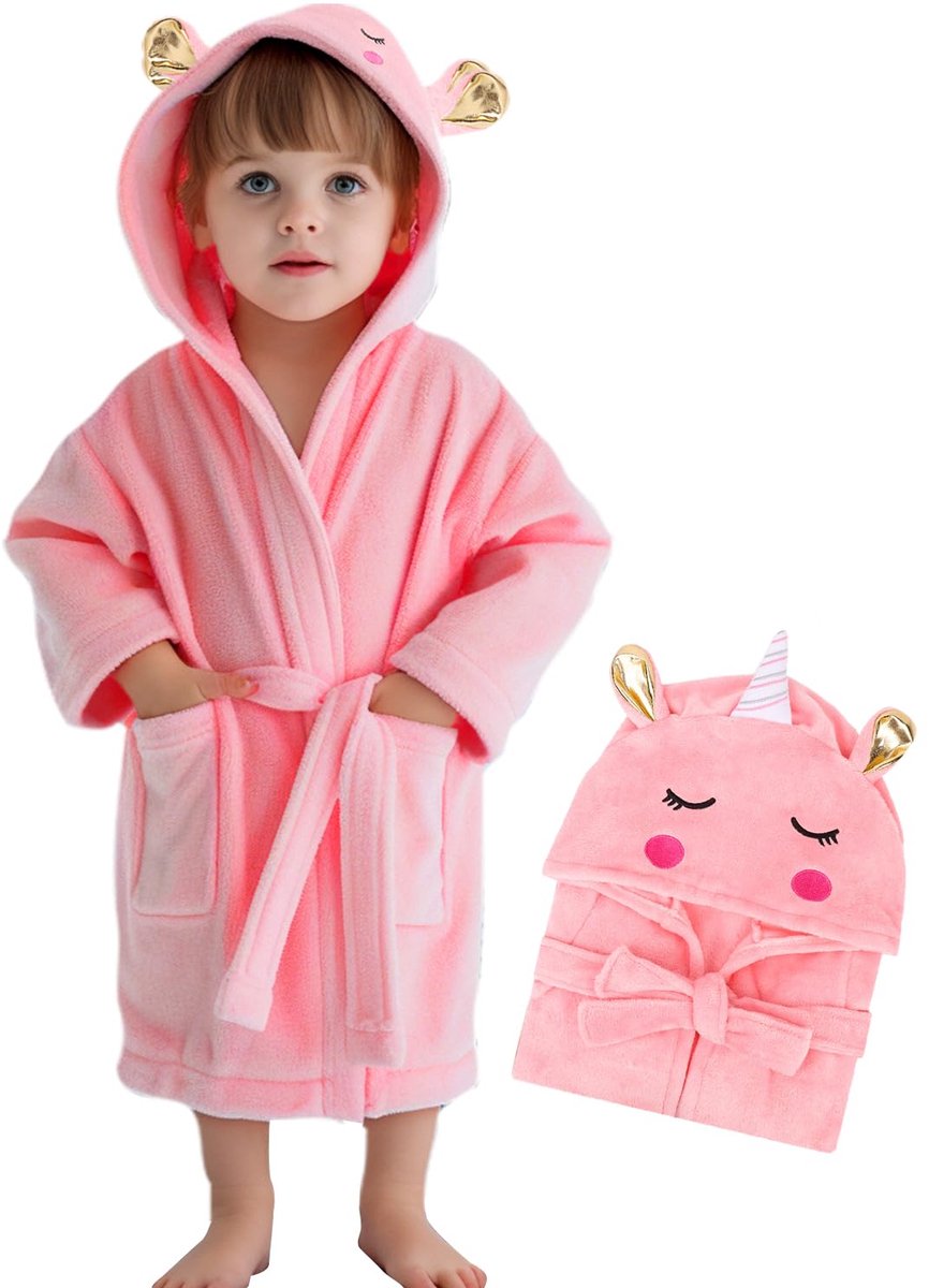 SnelShoppen - Zachte Flanel Badjas voor Baby's met Capuchon - Sneldrogende Kinderbadjas voor Meisjes en Jongens van 3-12 Maanden - Ideaal voor Thuis e
