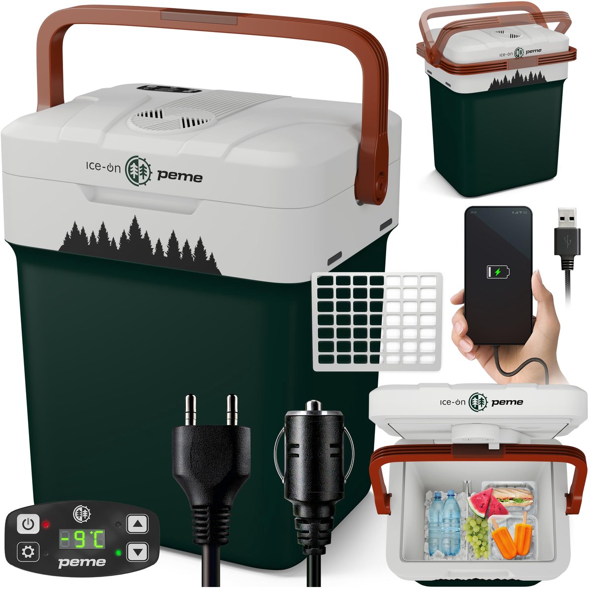 SnelShoppen - Elektrische Koelbox 25,7L - Koelen & Verwarmen voor Auto, Camping, Boot - Dual Power 12V & 220-240V, Eco-modus, USB-oplaadpoort, Veilig