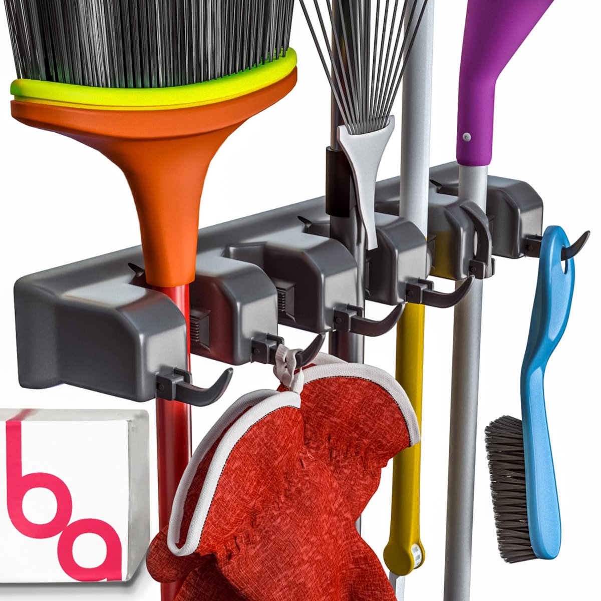 SnelShoppen - Bezem Houder & Wandmontage Tuingereedschap Organizer - 11 Opbergplekken met 5 Sleuven en 6 Haken - Zwarte Wandhouder voor Keuken, Garage