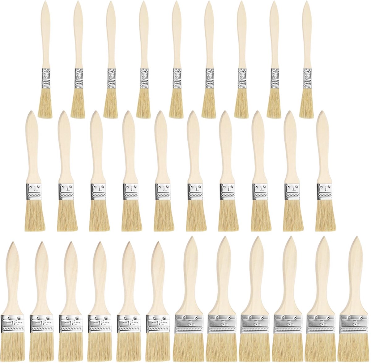 Dailygoods - 30 Stuks Platte Kwasten Set - Diverse Maten voor Schilderen