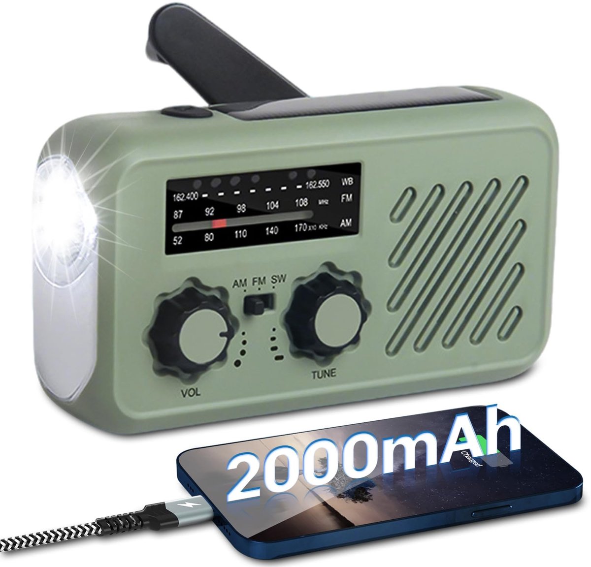 Dailygoods - Draagbare Noodradio met Solar en Crank Opladen - Inclusief LED Zaklamp
