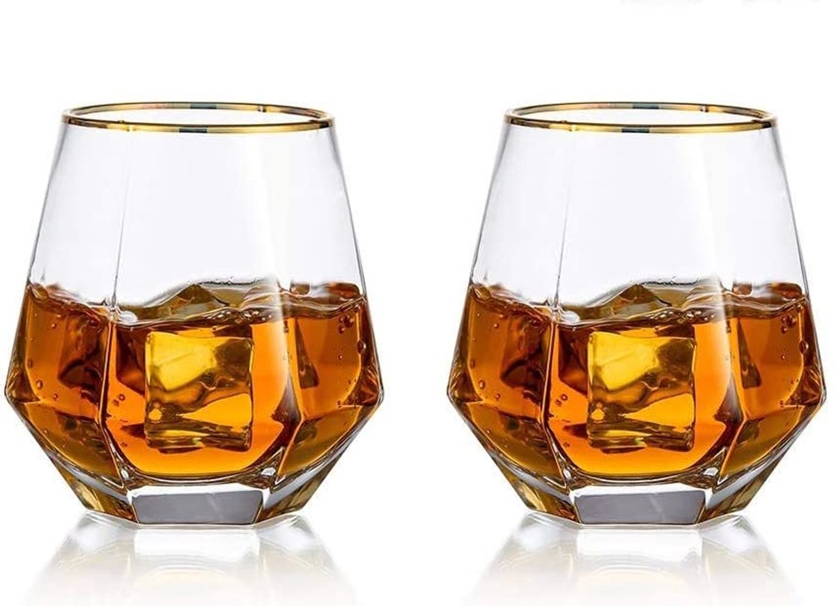 Dailygoods - Whisky Tumbler Glas Set van 2 - 300ml Diamond Whiskey Glazen