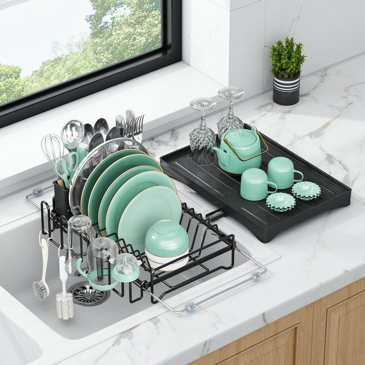 Dailygoods - Uitschuifbare Vaatdroger met Silicone Drip Tray - Extra Groot