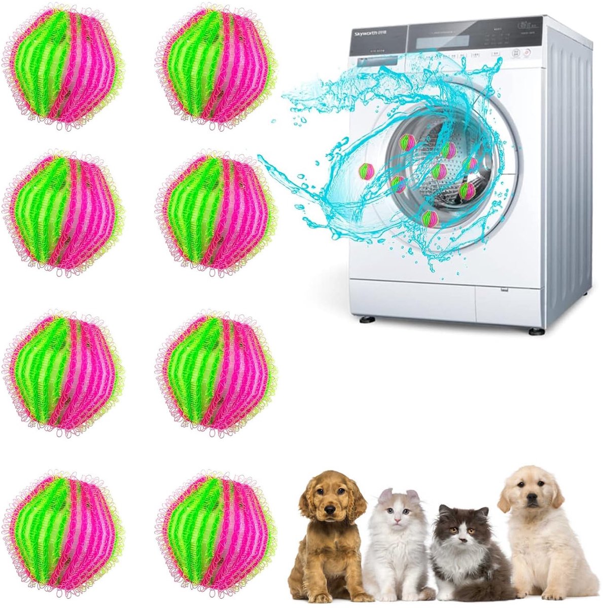 SnelShoppen - Herbruikbare Haarballen Wasballen Haarverwijderaar voor Dierenharen en Pluisjes, 6 Stuks, Ideaal voor Wasmachine en Vloeren, Eenvoudig i