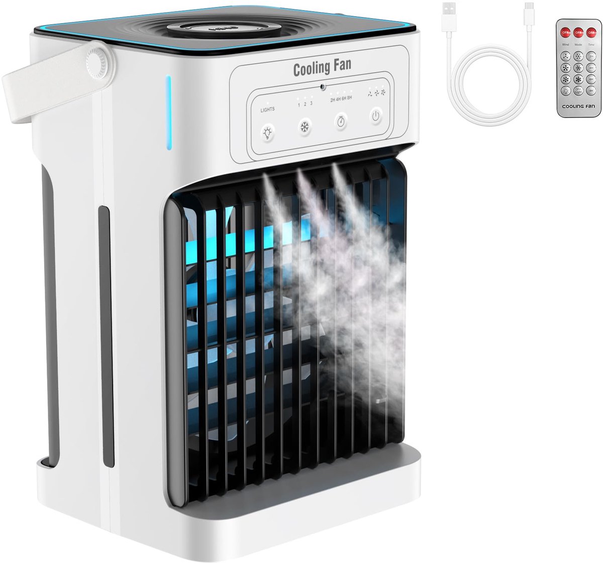 SnelShoppen - Mobiele Airconditioning Mini Luchtkoeler met Waterkoeling, 1100 ml Watertank, 3 Luchtsnelheden, 3 Koelnevels, 2-8 Uur Timer, 7 LED Kleur