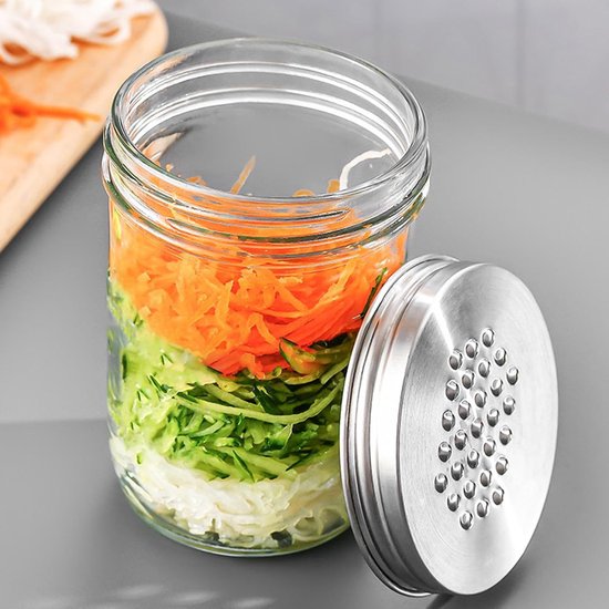 Kaasrasp Deksel - Keuken Accessoire - Groenten Raspen - Roestvrij Staal - 450ml Pot - Zilver — afbeelding 3