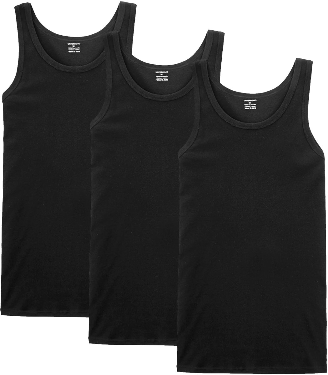 SnelShoppen - Heren Tanktop 3-Pack - Fijn Rib Muscles Shirts van Katoen - Alle Maten en Kleuren - Zwart, M - Ideaal voor Sport, Vrije Tijd, en Casual