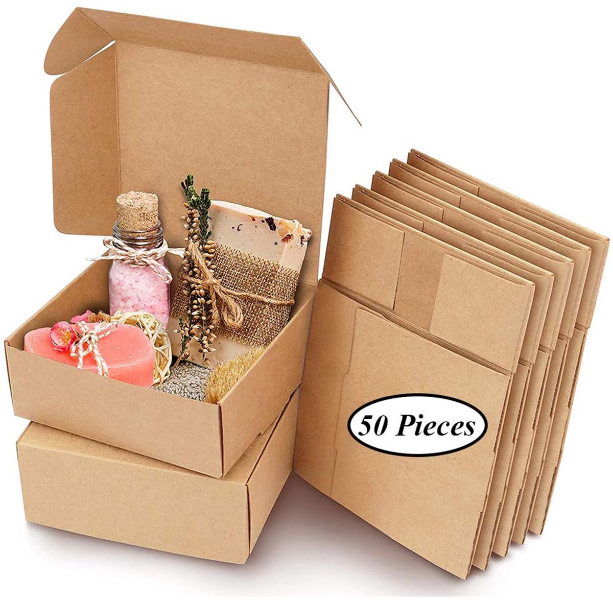 Dailygoods - 50 Stuks Kraftpapier Geschenkdozen - Opvouwbare Dozen voor Verjaardag en Bruiloft