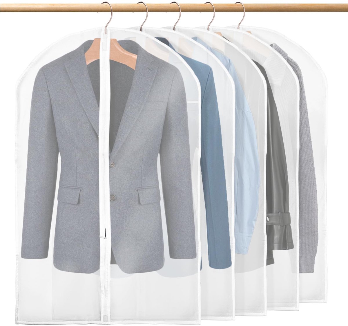 Dailygoods - 5 stuks stofdichte kledingzakken met ritssluiting - Voor veilig opbergen van kleding