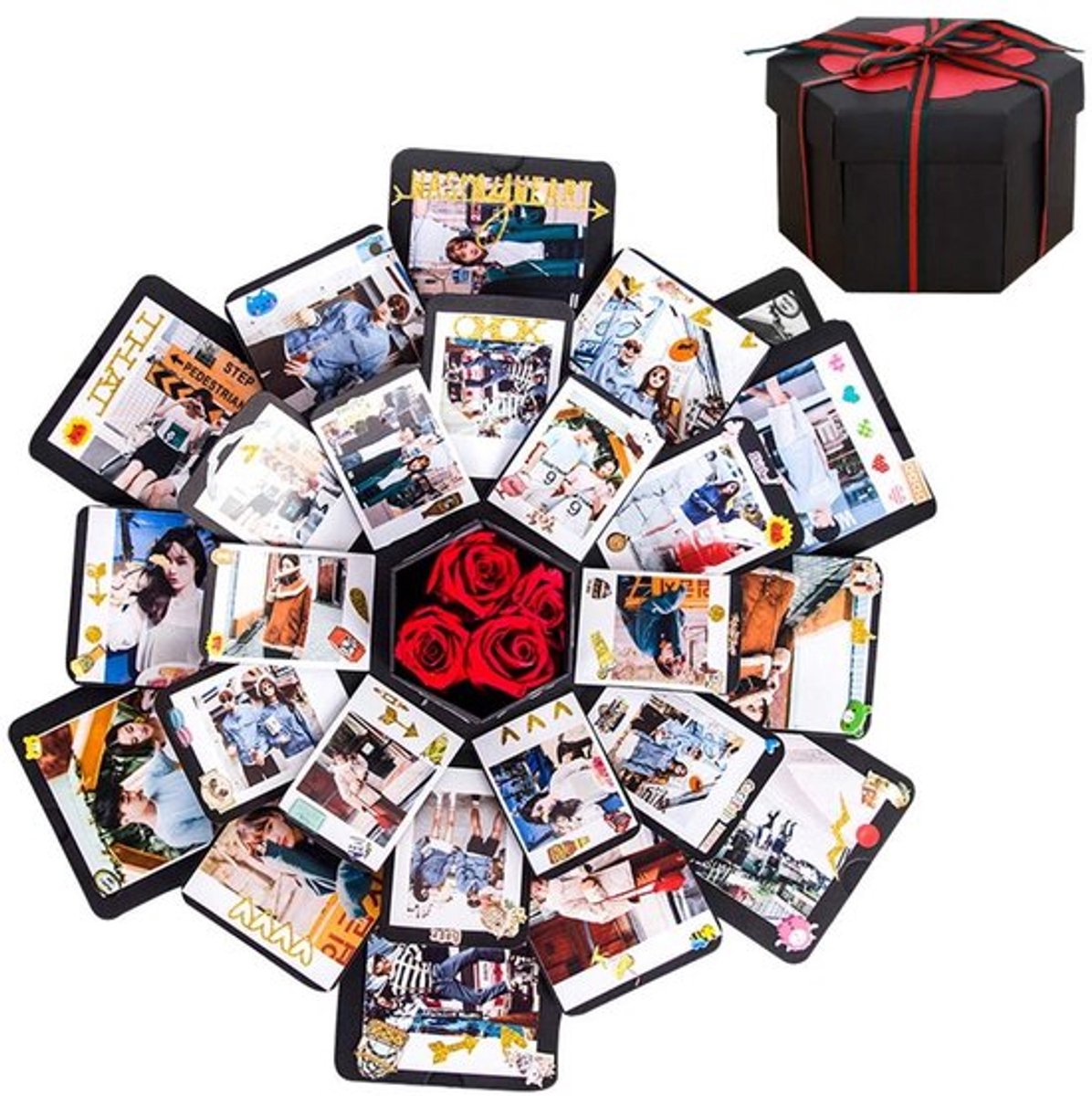 - Doe-het-zelf verrassingsdoos - Explosiebox - Handgemaakt cadeau - Zwart - Fotoalbum - Perfect voor speciale gelegenheden