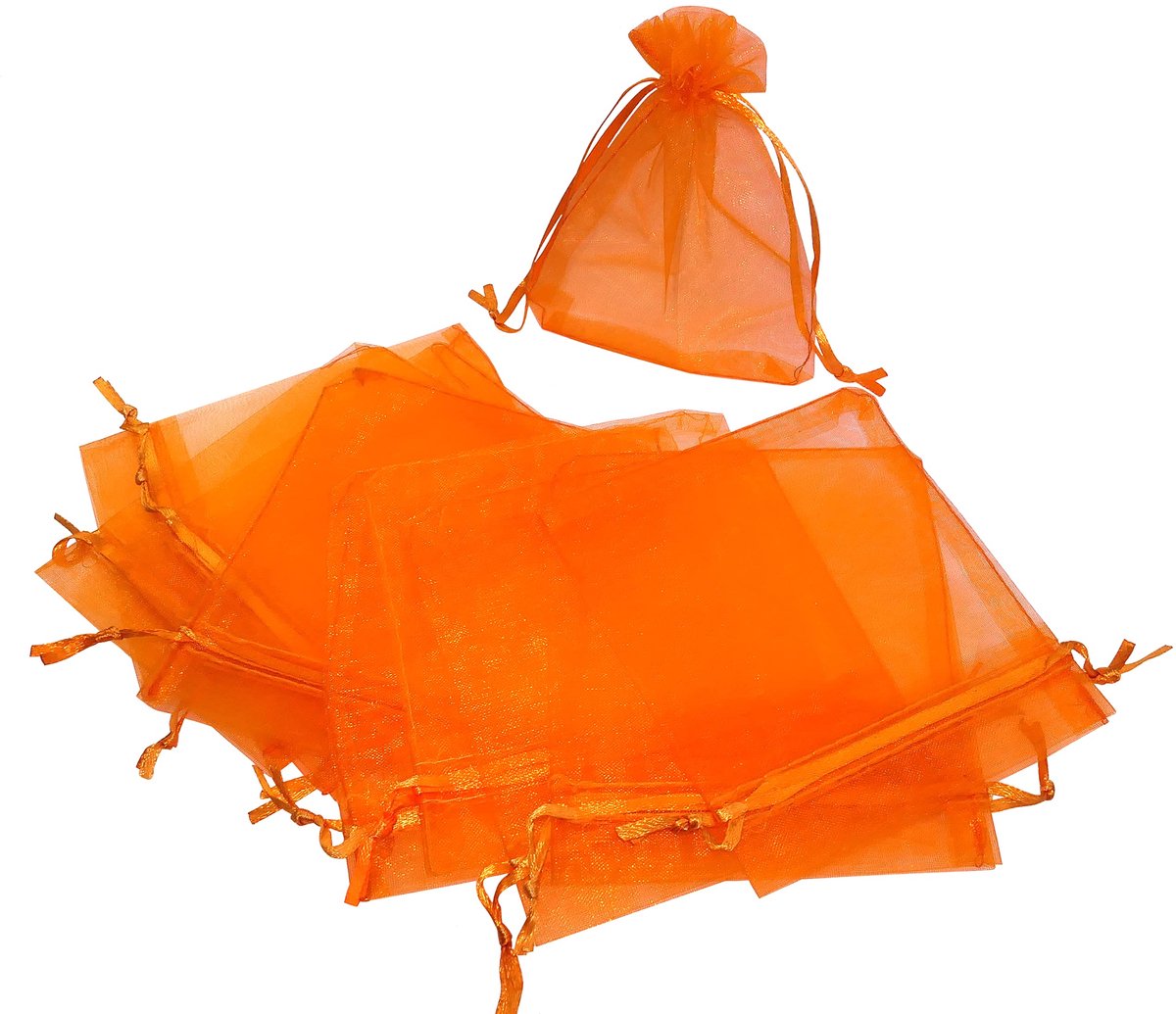 Dailygoods - Set van 10 Transparante Organza Cadeauzakjes - Oranje 100x120mm
