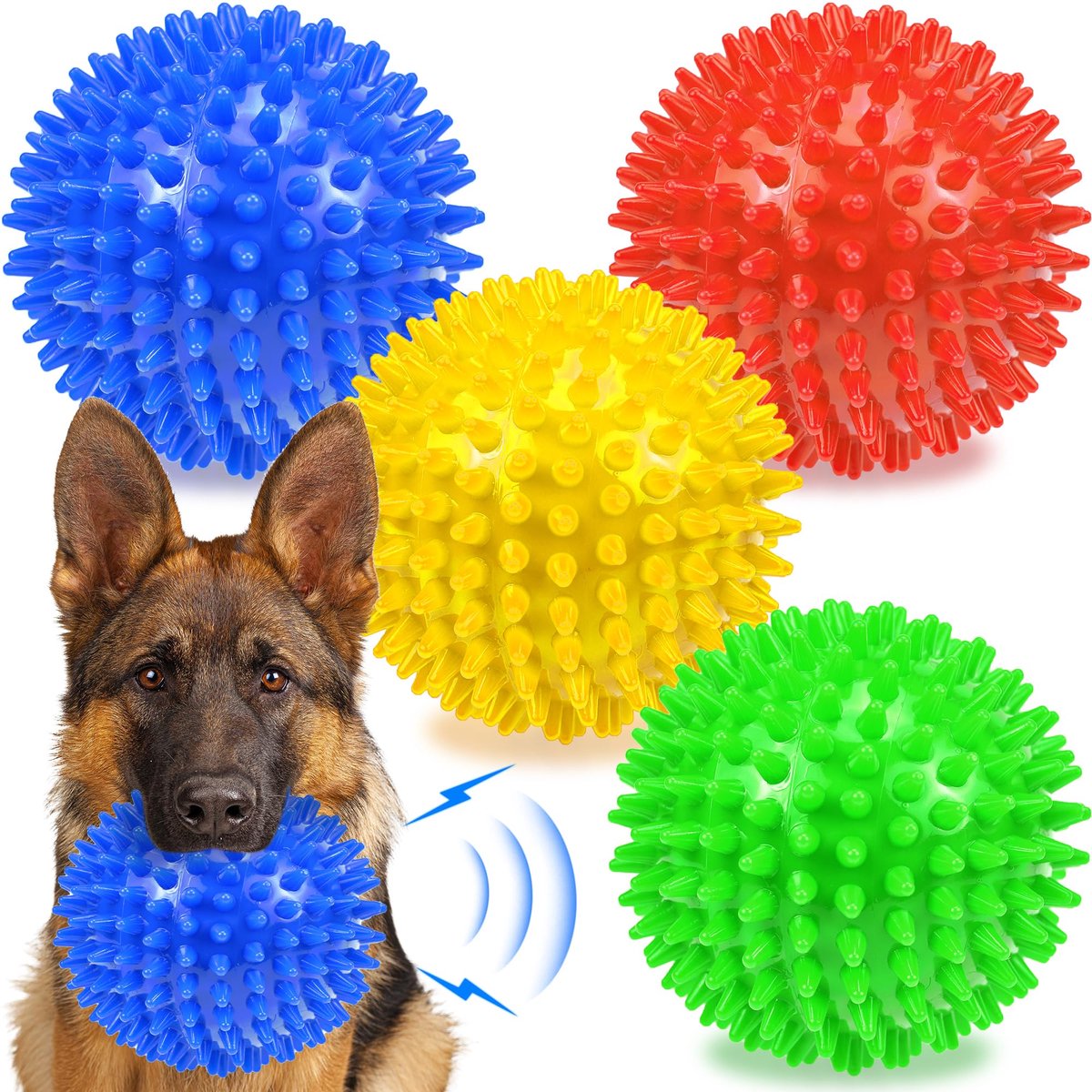 Dailygoods- Kauwspeelgoed - Grote Piepende Ballen 12 cm - Stekelig Speelgoed - Tandheelkundige Gezondheid - Agressieve Kauwers - Heldere Kleuren - Speelbal