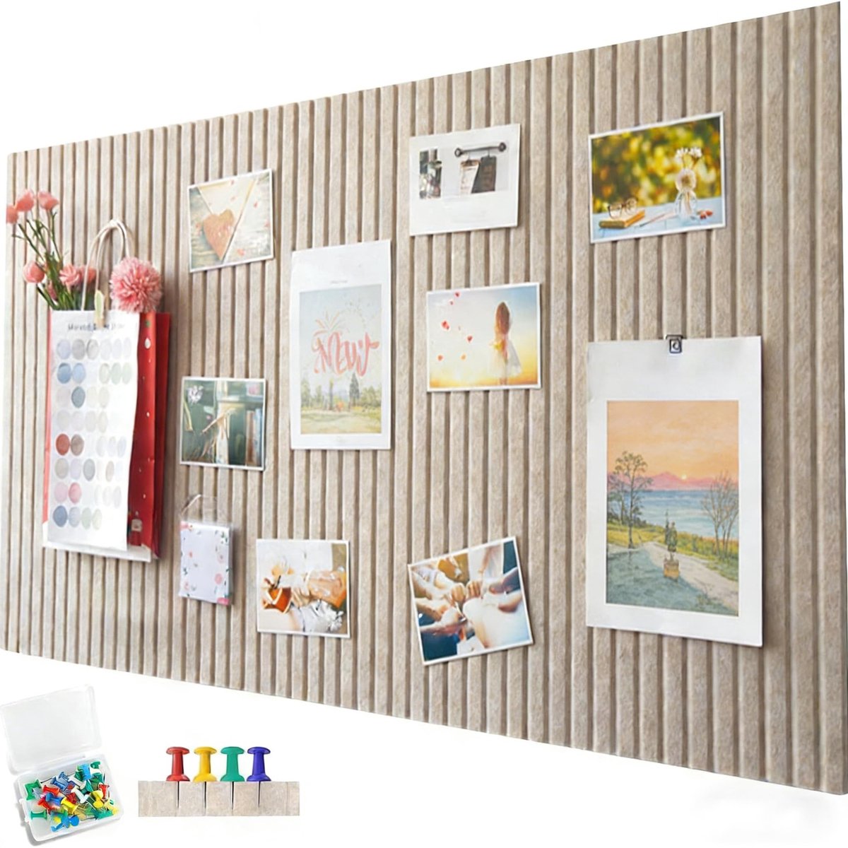Dailygoods - Groot Zelfklevend Vilten Prikbord 90 x 60 cm met 35 Punaises