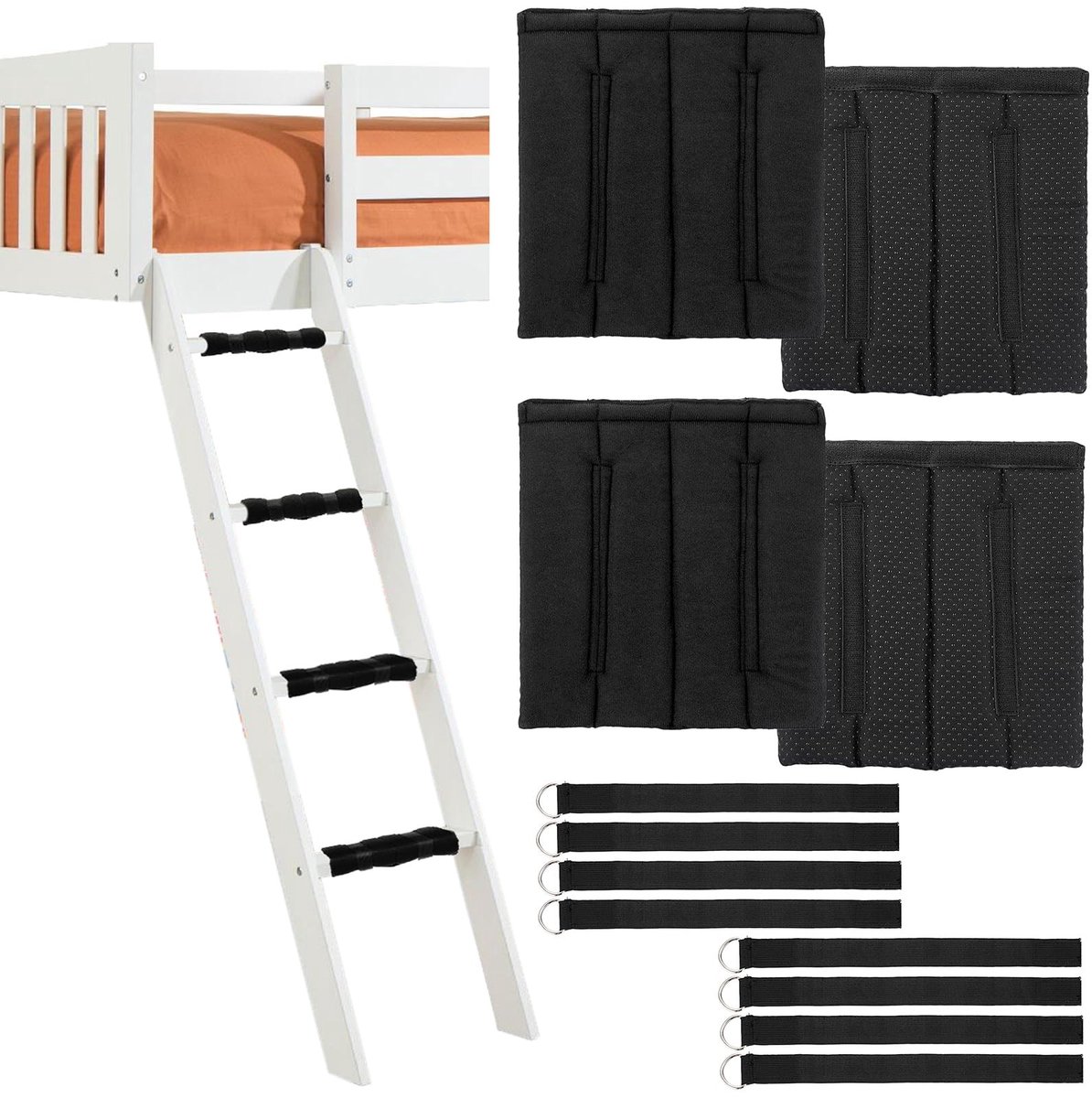 Dailygoods - 4 Stuks stapelbed ladder pads met verstelbare bevestigingsbanden - Antislip bescherming voor ladders