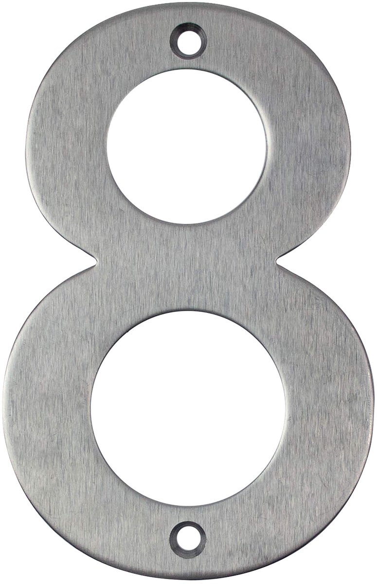 Dailygoods - Zilverkleurig Roestvrij Stalen Huisnummer - 100 mm - Nr. 8