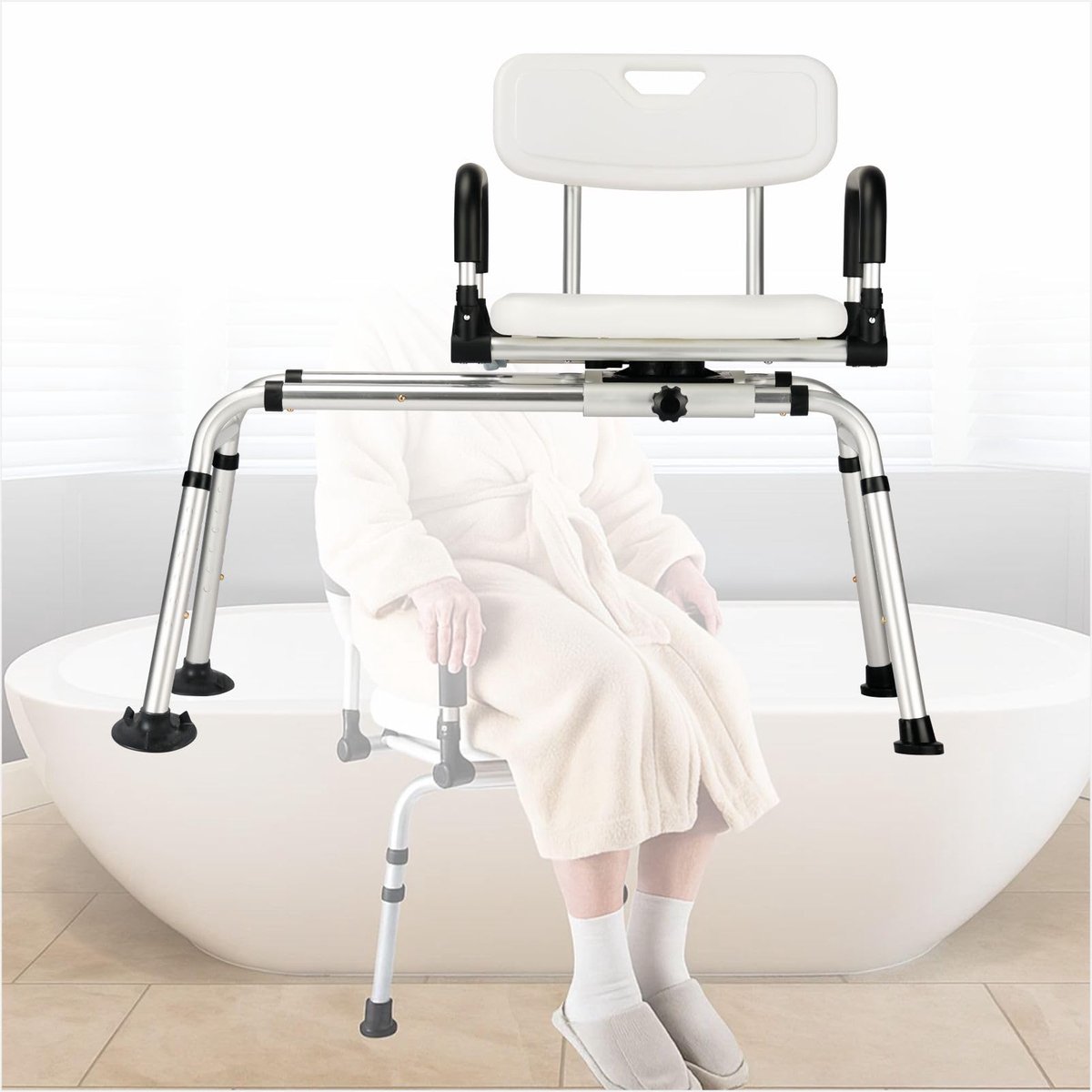 Dailygoods - Draaibare Schuifdouchestoel voor Ouderen - In hoogte verstelbaar 35,5 - 48,3 cm