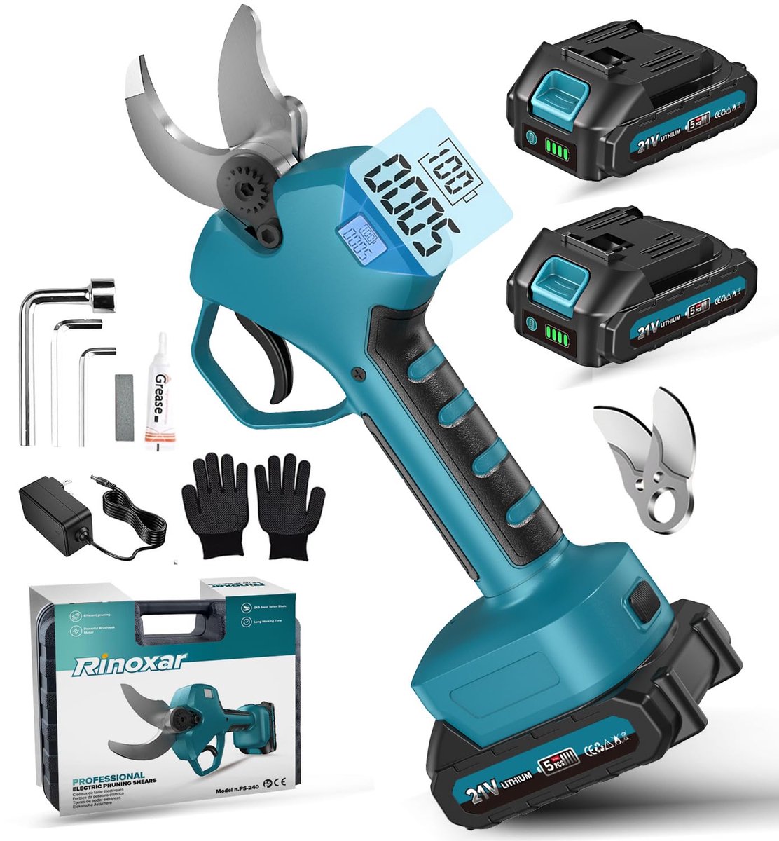 SnelShoppen - Professionele 40 mm Accu-Takkenschaar - Elektrische Snoeischaar met 21 V/2 x 2000 mAh Batterijen, Borstelloze Motor, LCD-Display voor Tu