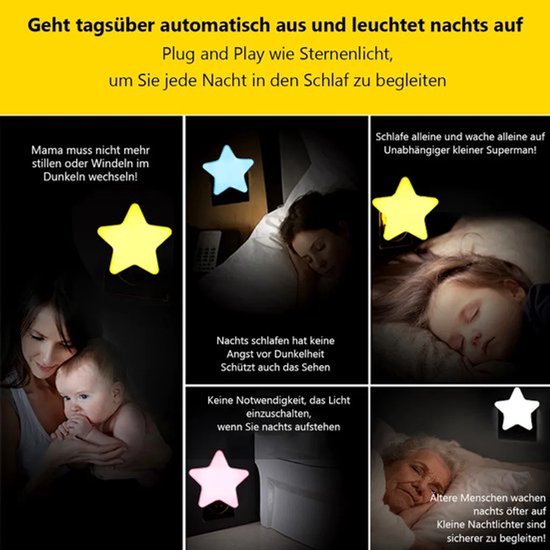 LED-nachtlampje in stervorm, lichtgevoelig, geschikt voor stopcontacten, stervormig, 4 stuks. van Merkloos — afbeelding 5