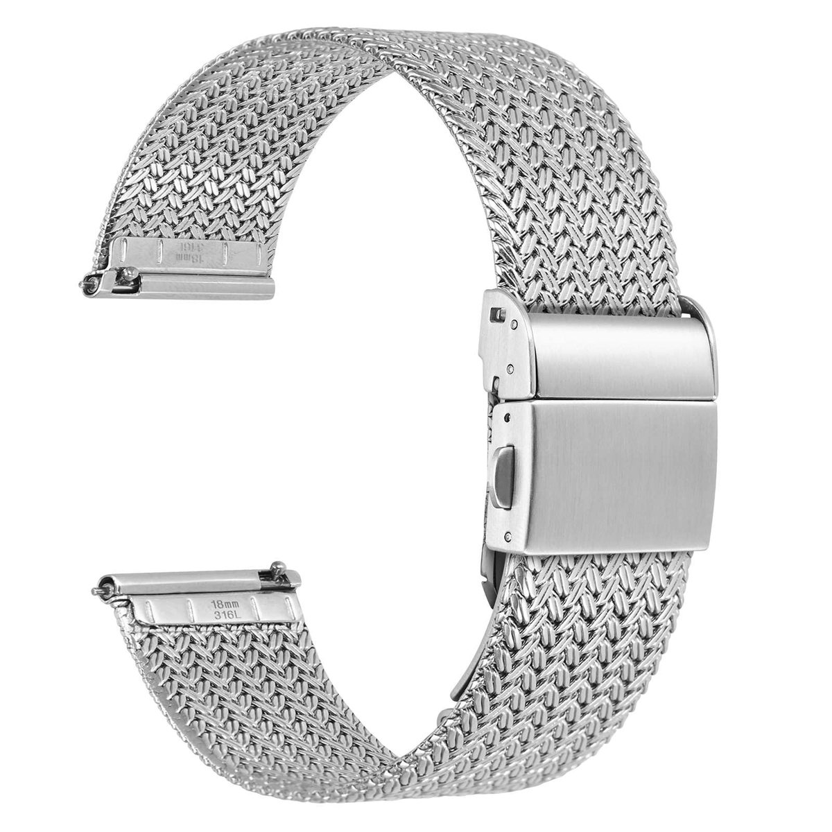 Dailygoods - 18mm Elite Metalen Horlogeband voor Heren en Dames - Roestvrij Staal, Snelsluiting, Zilver
