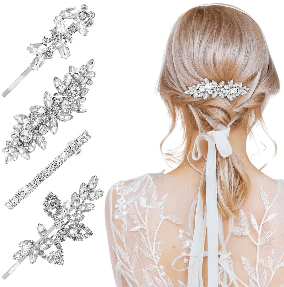 Dailygoods - 4 Stuks Rhinestone Haarspelden - Elegante Bruidsaccessoires voor Vrouwen