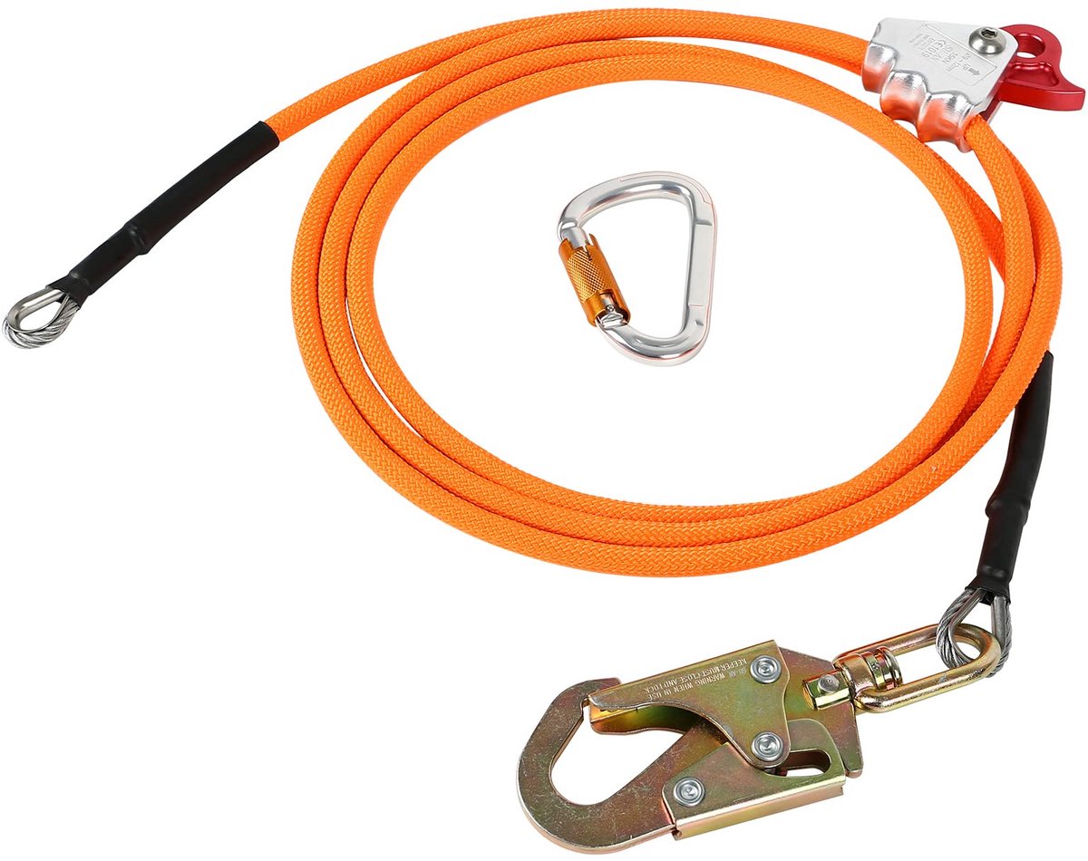 Dailygoods - Stalen Kabelkern Flip-Line Kits met Triple Lock Karabijnhaak - Valbeveiliging voor Boomverzorging