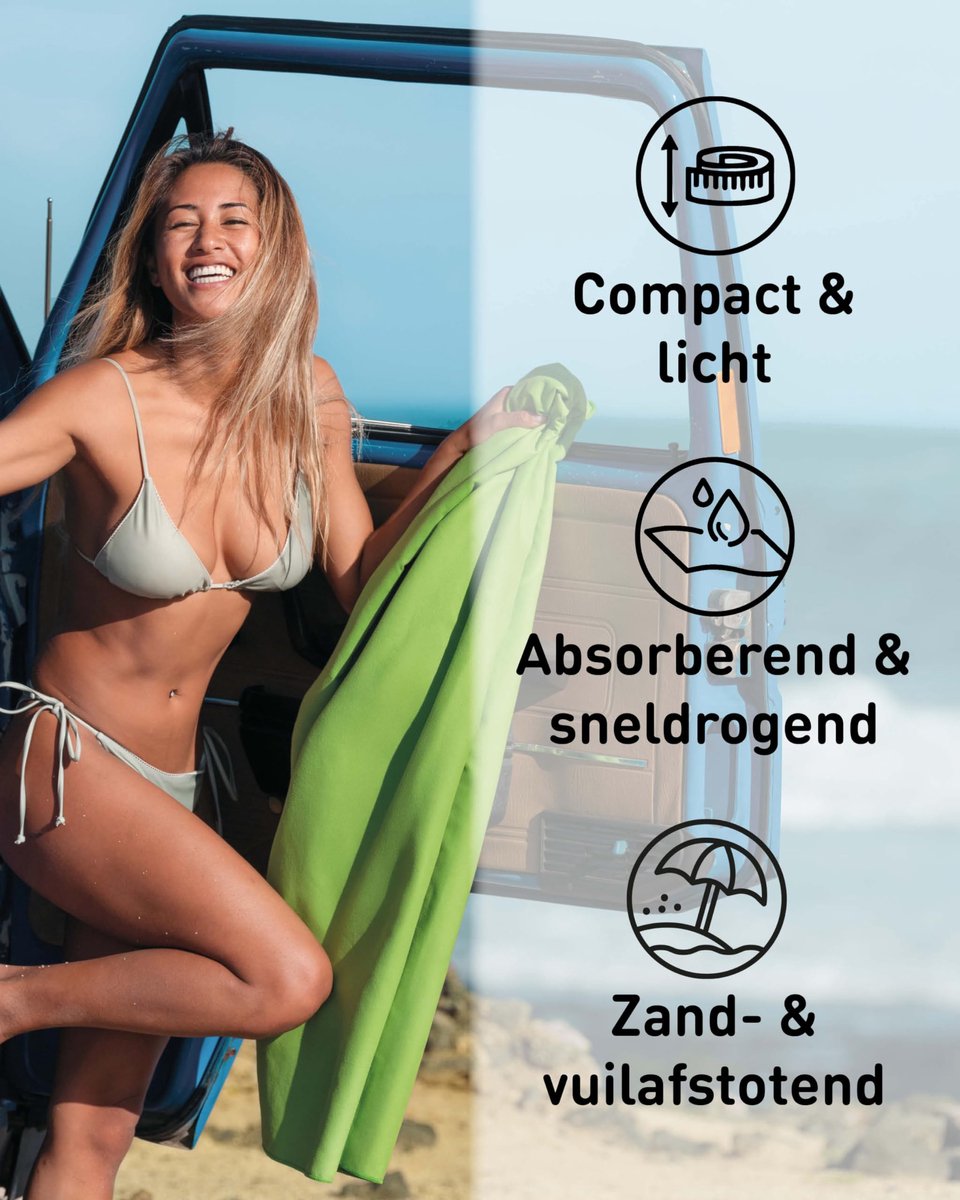 SnelShoppen - Microvezel handdoeken - Compact, ultralicht & sneldrogend - Sporthanddoek, Strandlaken, Reishanddoek 90x180cm - Groen - Ideaal voor Camp
