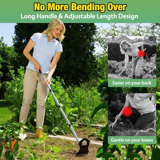 SnelShoppen - Onkruidtrekker met lange steel, 2-in-1 tuinschoffel en onkruidhark, robuuste onkruidverwijderaar voor tuin, gazon en bloembedden van Snelshoppen — afbeelding 2