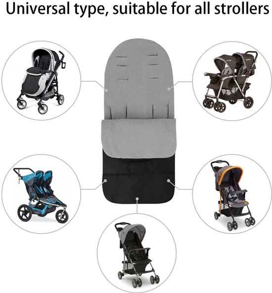 SnelShoppen - Winter Slaapzak voor Kinderwagen, Universele Voetenzak, Waterdicht, Antislip, Afneembaar, Zwart, Ideaal voor Kinderen en Buitenactivitei van Snelshoppen — afbeelding 5