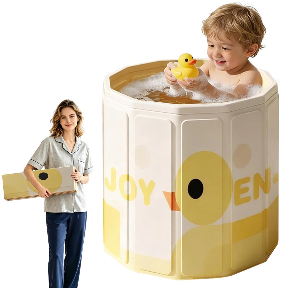 SnelShoppen - Opvouwbaar Kinderbadje - Draagbaar Peutersbad voor Kinderen 0-5 Jaar - Groot, Alles-in-één Ontwerp met Afvoerplug - Geel - Perfect voor