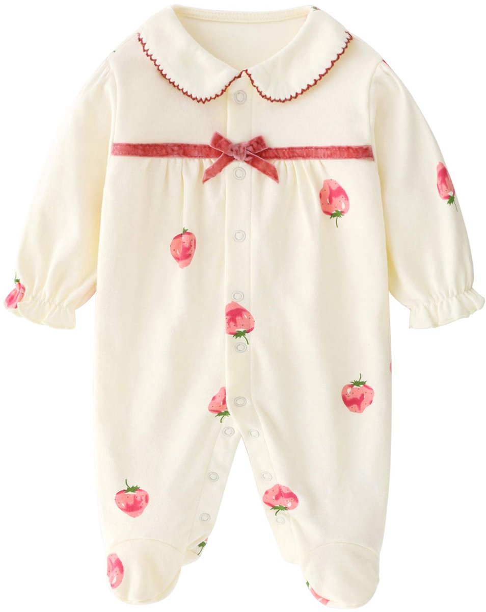 SnelShoppen - Zachte pyjama-romper voor baby meisjes, katoenen lange mouwen, maat 3-12 maanden, schattige slaapoutfit voor thuis, comfortabel en stijl