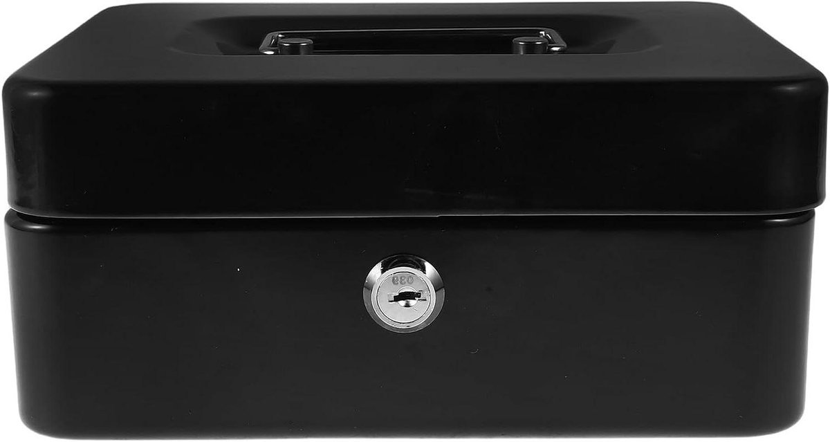 Afsluitbare Geldkist - Geldkluis met Sleutel - Veilig Geld Opbergen - Met Muntlade - 20x16x9 cm - Zwart