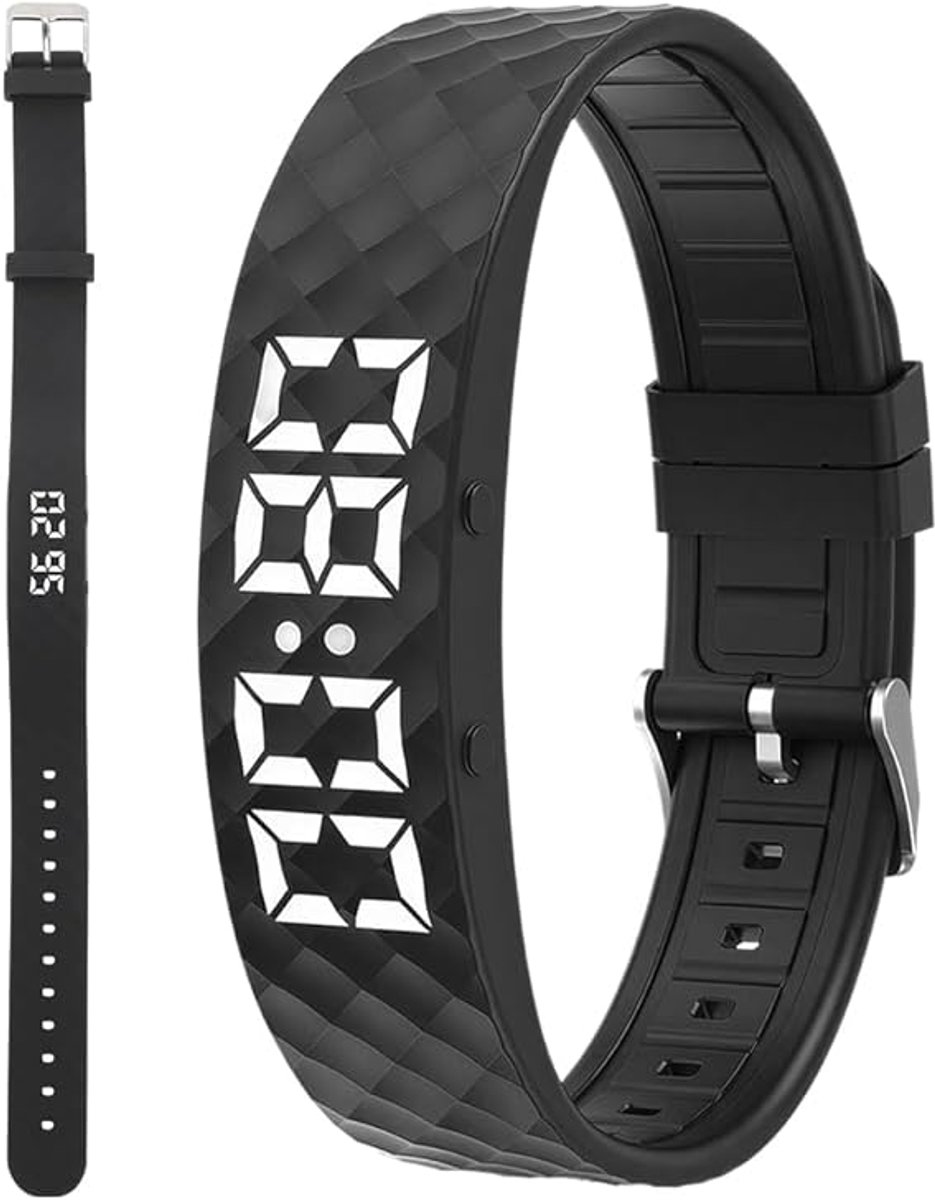 Bobypet - Wekker, trilwekker, armband, draagbare wekkerarmband, tot 8 alarmen per dag, luide wekker voor diepe slapers, Valentijnsdag, verjaardagscadeaus voor - zwart