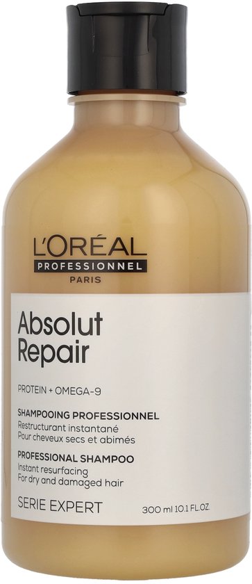 Shampoing L'Oréal Professionnel Absolut Repair, 300ml, pour cheveux secs et abîmés.