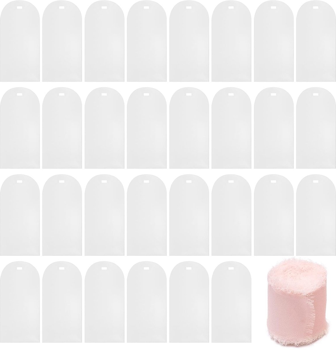 Dailygoods - 30 Stuks Acryl Trouw Naamplaatjes met Roze Lint - Transparante Displayhouders voor Feestjes