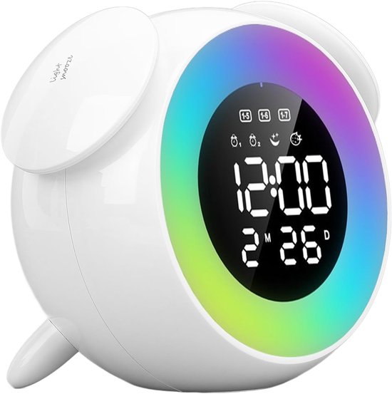 Digitale Muziekwekker - Wake-up Light - Natuurlijk Wakker Worden - Gekleurde Lichteffecten - 17 x 16 x 9 cm - Regenboog — afbeelding 5