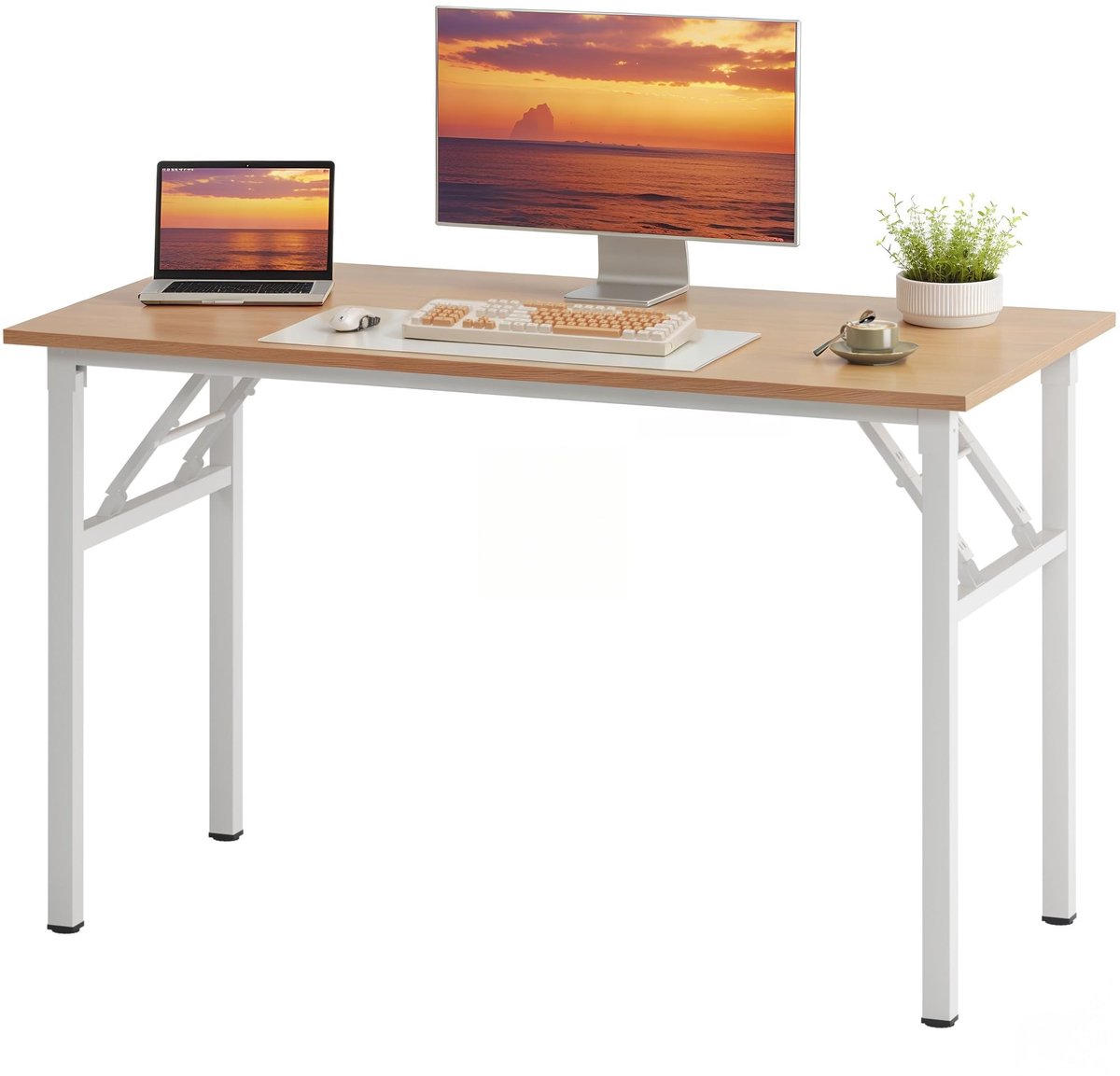 SnelShoppen - Bureau Klaptafel 100x60 cm - Inklapbare Computertafel - Stabiele Kantoormeubel - Licht Eiken met Wit - Ideaal voor Thuis, Kantoor, Pickn