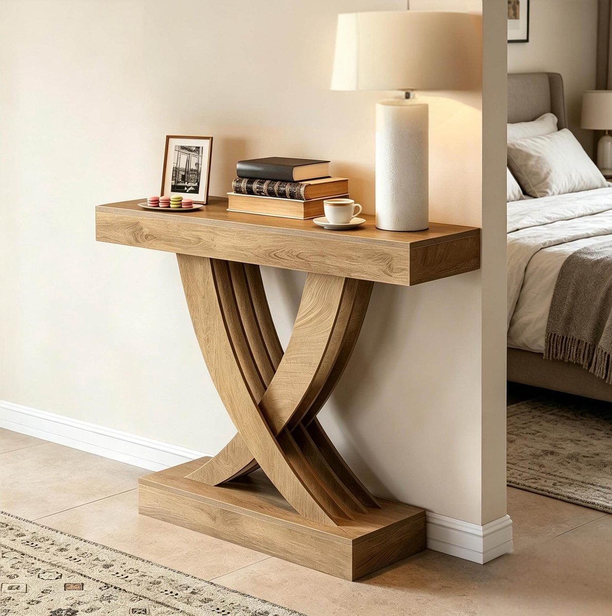 REDOM - Sidetable - X-vormig onderstel - Dressoirtafel - Landelijke stijl - Voor hal en woonkamer - MDF - Bruin - 110 x 30 x 85 cm