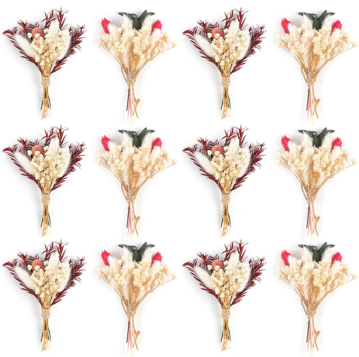 SnelShoppen - 12 stuks mini-gedroogde bloemen, droogboeket voor boho decoratie, klein bloemenboeket voor fotografie, bruiloften en feesten, natuurlijk