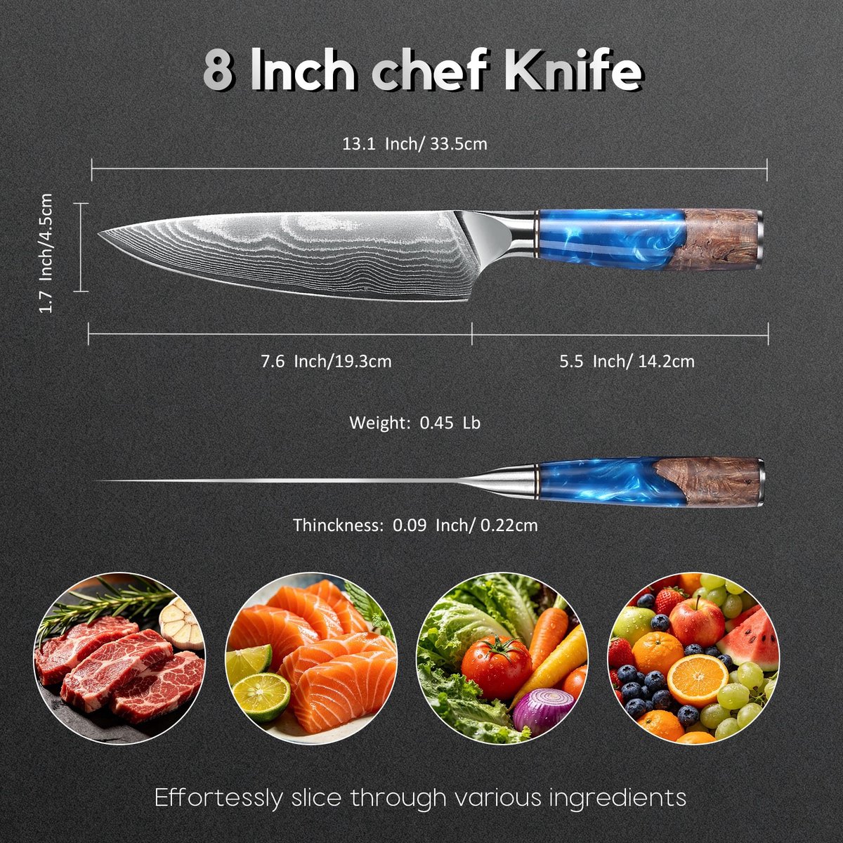 SnelShoppen - Koksmes 20 cm Japans Damast Staal - 67 Lagen VG10 Koolstofstaal Kern met Ergonomisch Houten Handvat - Perfect voor Keuken, Koken, Cadeau
