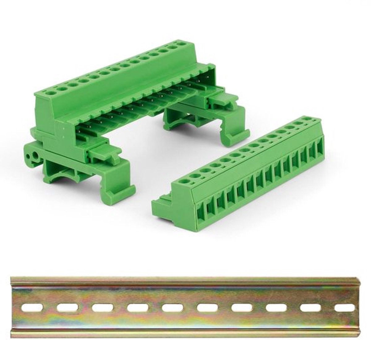 DIN-rail set met 14-polige PCB schroefklemmen voor elektrische verbindingen - 25 mm draaddiameter