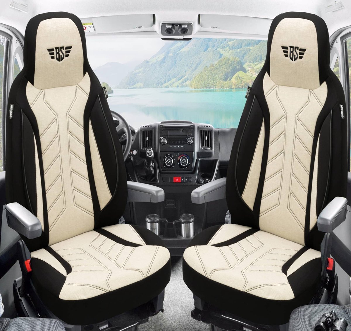 Premium Camper stoelhoezen voor Rapido Vans PLKT207 in Zwart/Beige (2 losse stoelen)