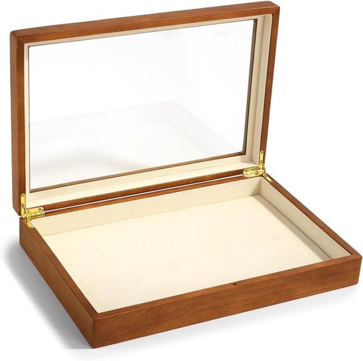 Sieradenkistje van massief hout met glazen deksel en vintage design. Ideale organizer voor sieraden en accessoires met grote capaciteit.