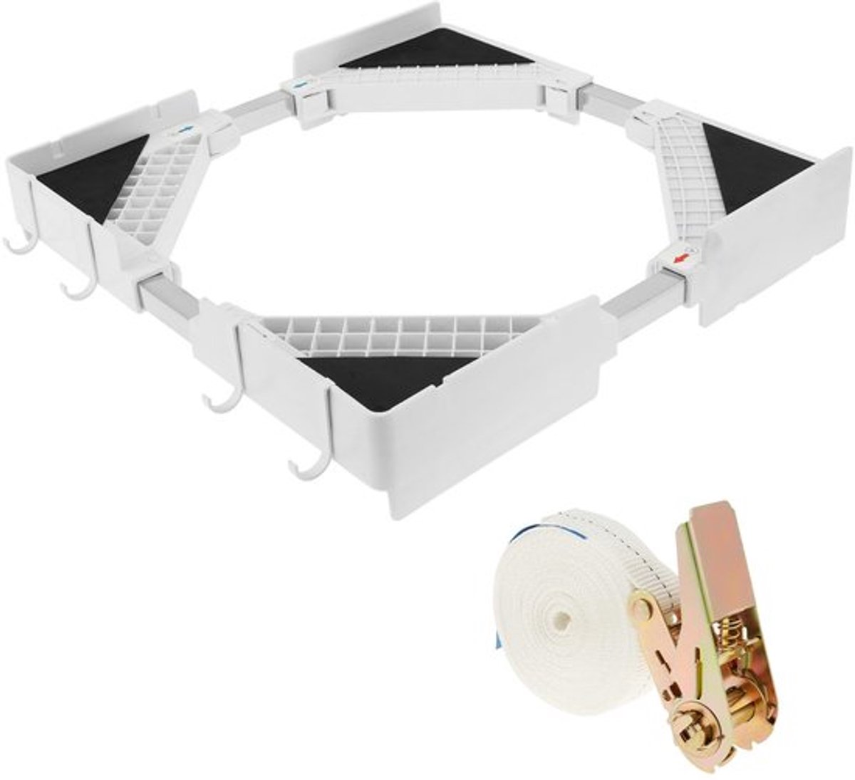 Stapelbouwset Verstelbaar - Rek - Haken - Touw - Antivibratiepads - Ratelriem voor 50-70 cm Wasmachines/Drogers - Wasmachine Droger Stapelset