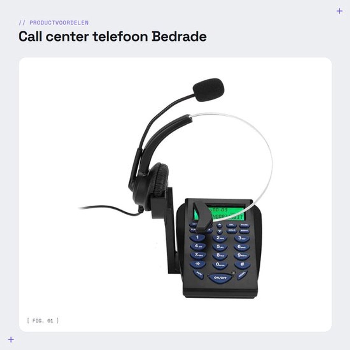 Callcentertelefoon met multifunctionele kiestoetsen - Verkeerstelefoon - Hoofdtelefoonhouder - Instelbaar volume - ABS materiaal - Compact ontwerp