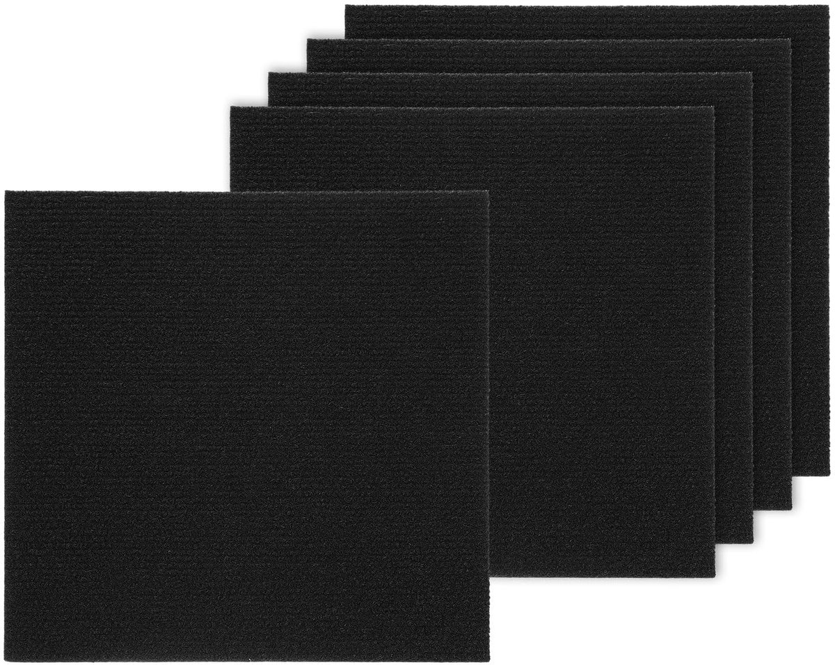 SnelShoppen - 5 Stuks Zelfklevende Tapijttegels 30x30 cm Antislip Zwart - Perfect voor Slaapkamer, Woonkamer, Eetkamer, Duurzaam en Eenvoudig te Insta