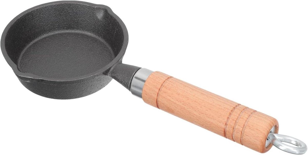 Koekenpan met antiaanbaklaag - Gietijzeren braadpan - Ontbijt bakken - Hittebestendig handvat - Mini formaat - Zwart